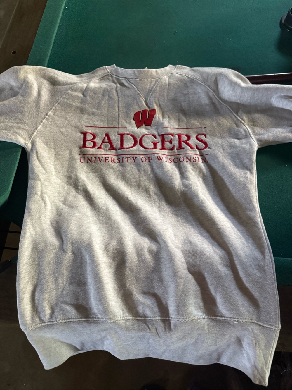 Champion Gray Crewneck Sweatshirt with Red Badgers Logo